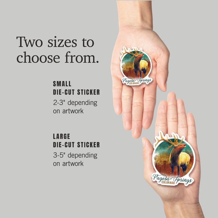 Pagosa Springs, Colorado, Elk, Watercolor, Contour, Lantern Press Artwork, Vinyl Sticker Sticker Lantern Press
