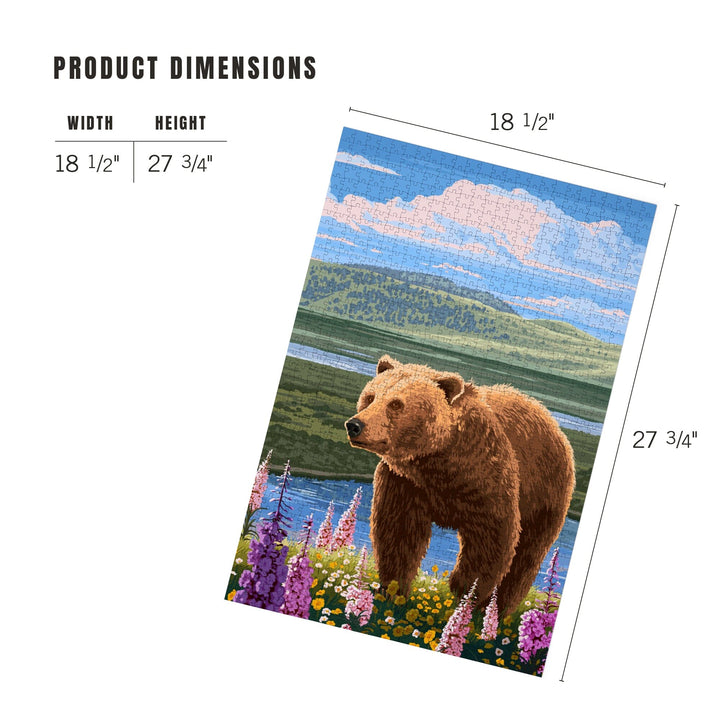 Painterly, Grizzly Bear in Meadow,, Jigsaw Puzzle Puzzle Lantern Press