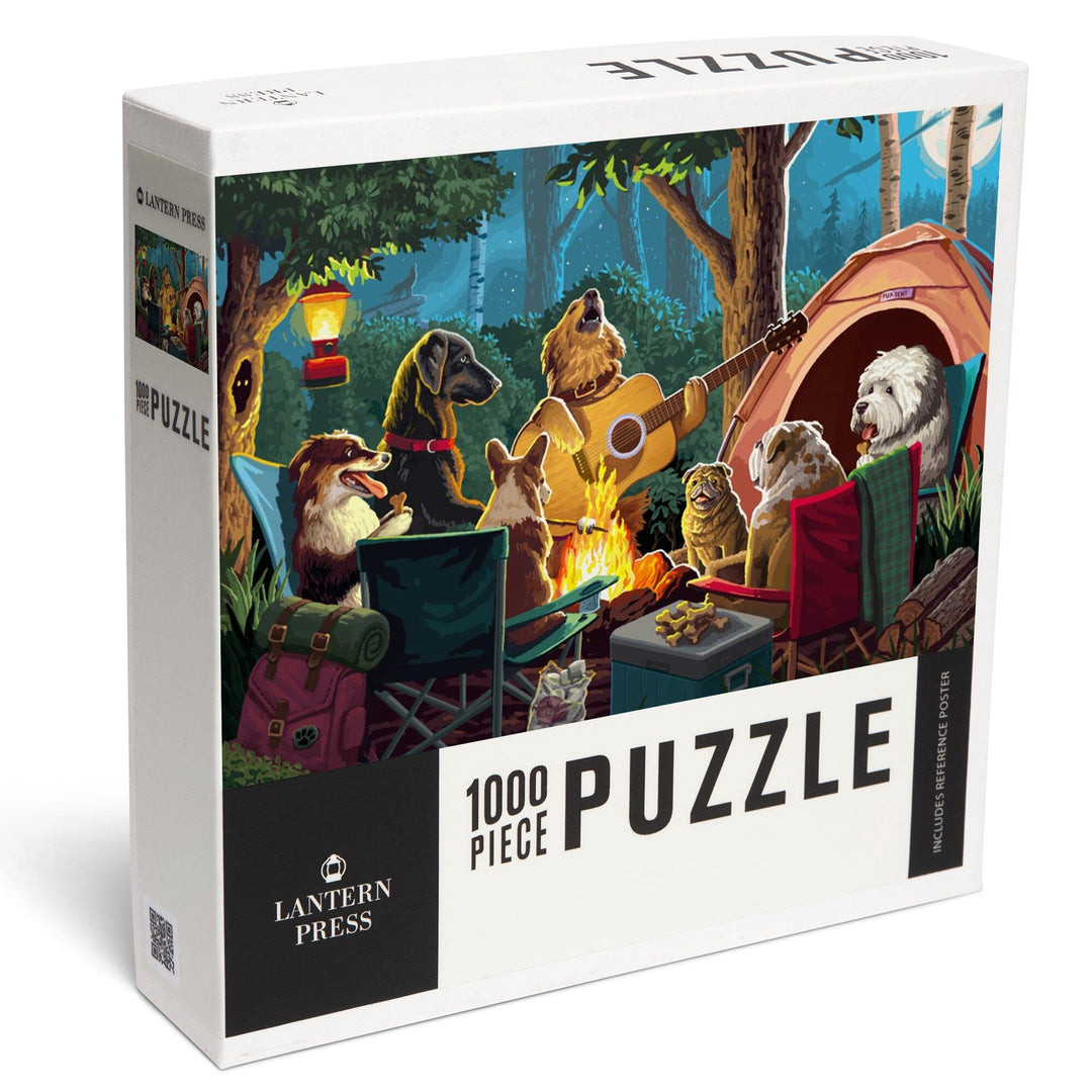 Painterly, Pack Life, Dogs Around Campfire, Jigsaw Puzzle Puzzle Lantern Press