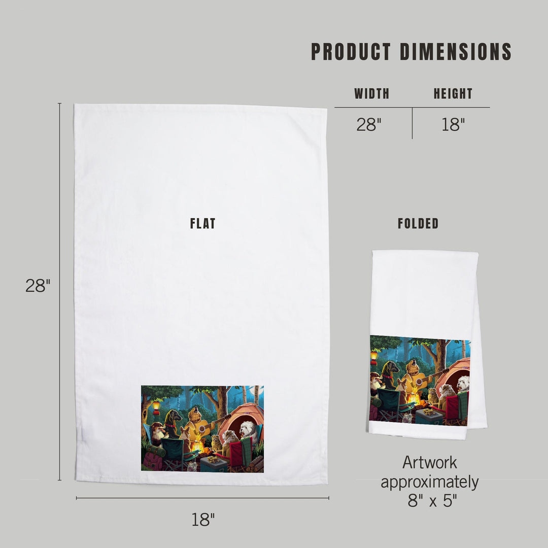 Painterly, Pack Life, Dogs Around Campfire, Organic Cotton Kitchen Tea Towels Kitchen Lantern Press