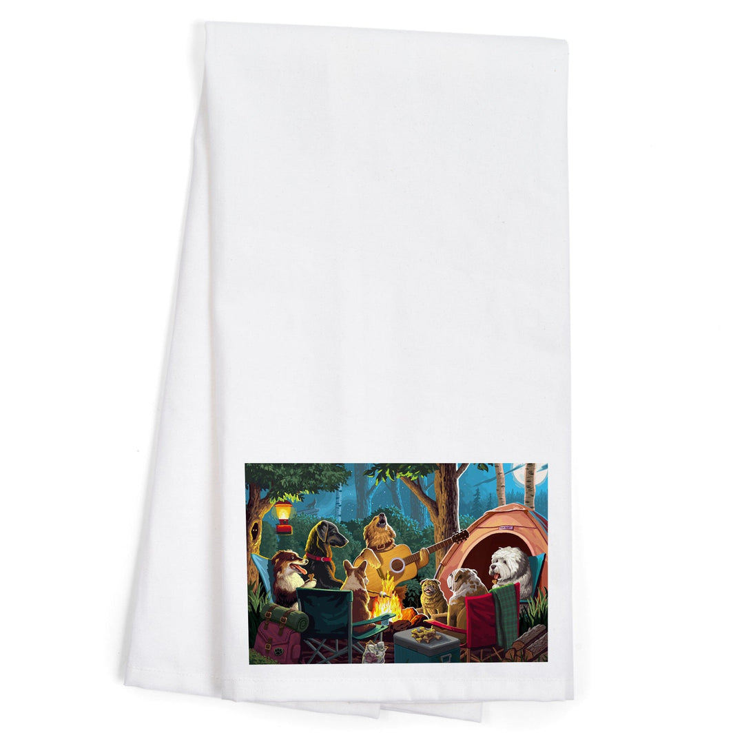 Painterly, Pack Life, Dogs Around Campfire, Organic Cotton Kitchen Tea Towels Kitchen Lantern Press