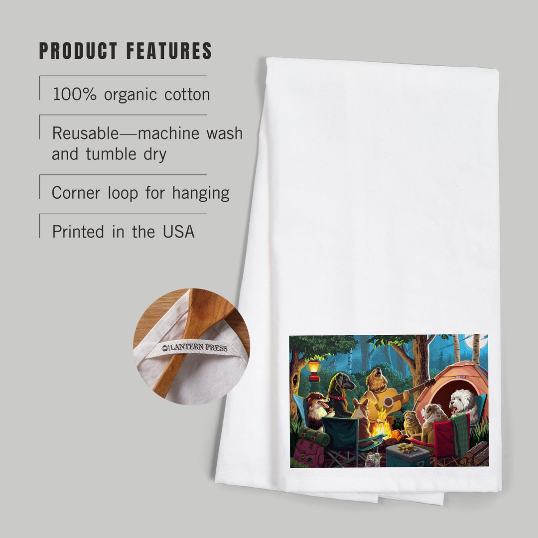 Painterly, Pack Life, Dogs Around Campfire, Organic Cotton Kitchen Tea Towels Kitchen Lantern Press