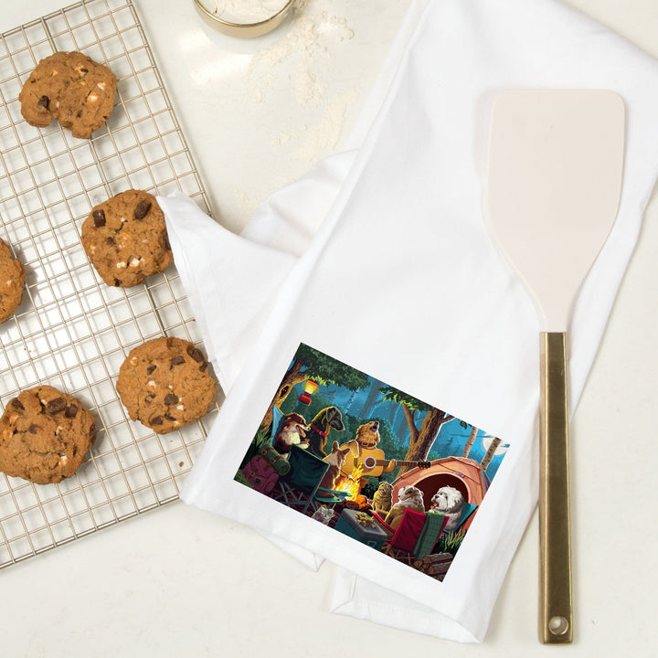 Painterly, Pack Life, Dogs Around Campfire, Organic Cotton Kitchen Tea Towels Kitchen Lantern Press