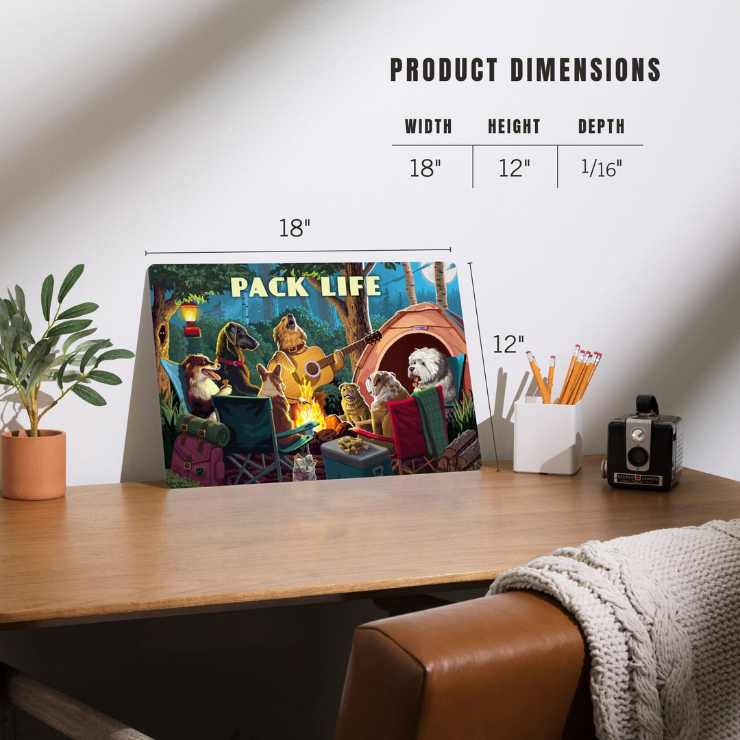 Painterly, Pack Life, Dogs Around Campfire, Sentiment, Metal Signs Metal Lantern Press
