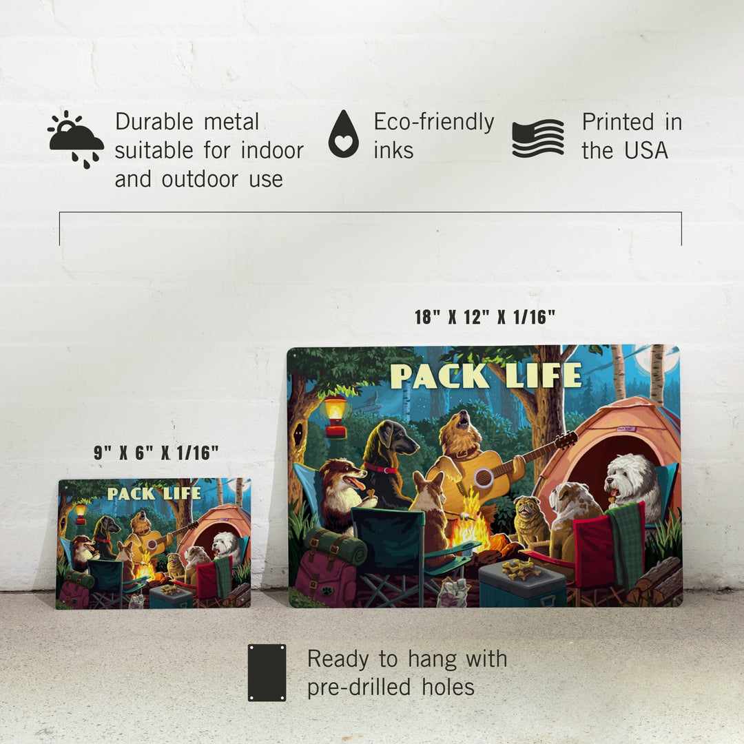 Painterly, Pack Life, Dogs Around Campfire, Sentiment, Metal Signs Metal Lantern Press