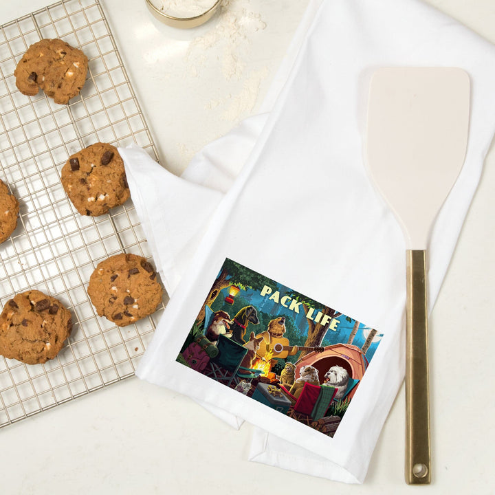 Painterly, Pack Life, Dogs Around Campfire, Sentiment, Organic Cotton Kitchen Tea Towels Kitchen Lantern Press
