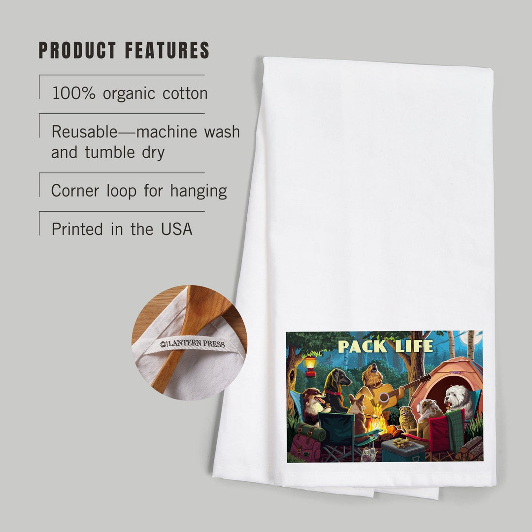 Painterly, Pack Life, Dogs Around Campfire, Sentiment, Organic Cotton Kitchen Tea Towels Kitchen Lantern Press