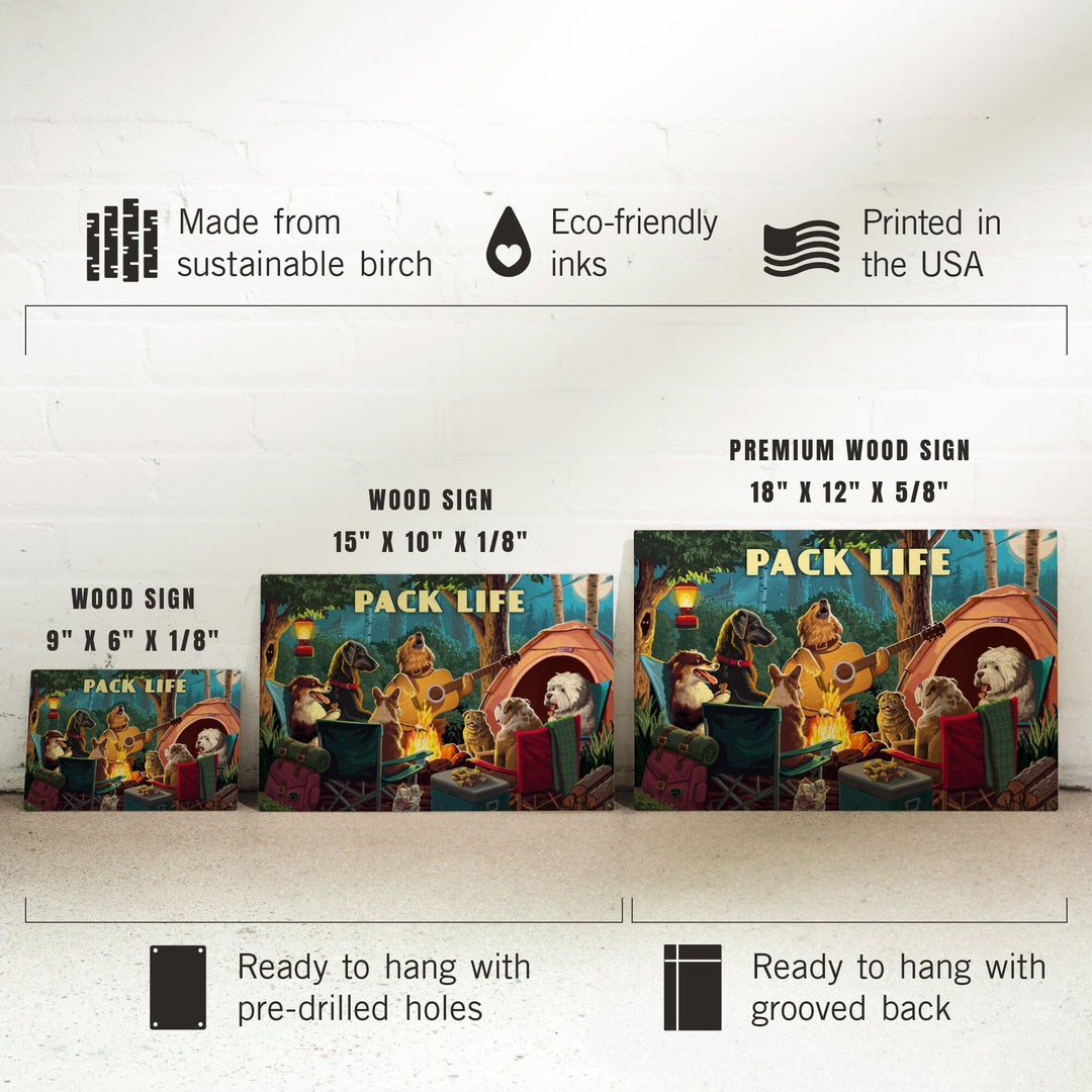 Painterly, Pack Life, Dogs Around Campfire, Sentiment, Wood Signs and Postcards Wood Lantern Press