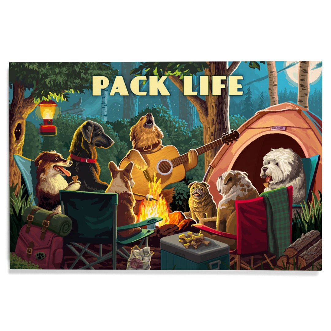 Painterly, Pack Life, Dogs Around Campfire, Sentiment, Wood Signs and Postcards Wood Lantern Press