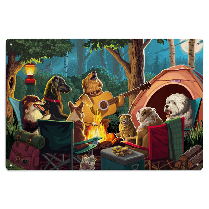 Painterly, Pack Life, Dogs Around Campfire, Wood Signs and Postcards Wood Lantern Press