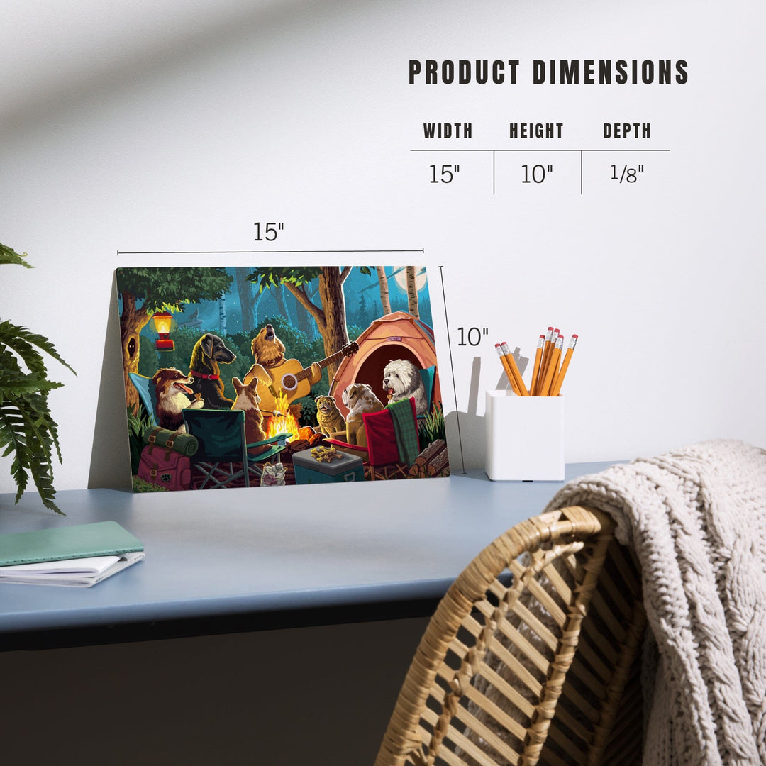 Painterly, Pack Life, Dogs Around Campfire, Wood Signs and Postcards Wood Lantern Press