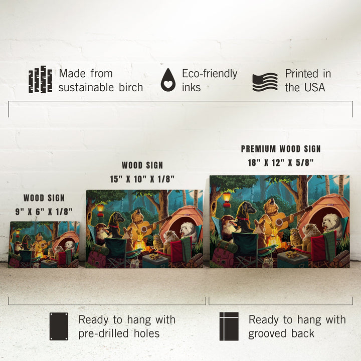 Painterly, Pack Life, Dogs Around Campfire, Wood Signs and Postcards Wood Lantern Press