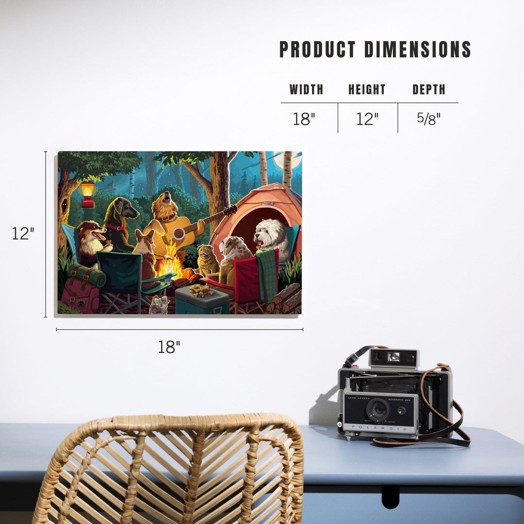 Painterly, Pack Life, Dogs Around Campfire, Wood Signs and Postcards Wood Lantern Press