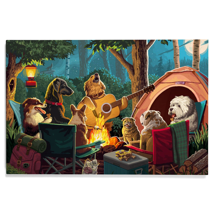 Painterly, Pack Life, Dogs Around Campfire, Wood Signs and Postcards Wood Lantern Press