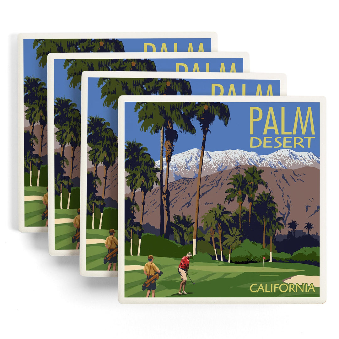 Palm Desert, California, Golfing Scene, Coasters Coasters Lantern Press