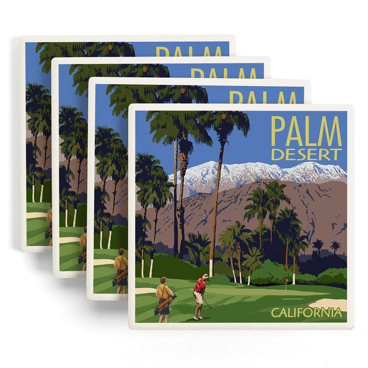 Palm Desert, California, Golfing Scene, Coasters Coasters Lantern Press