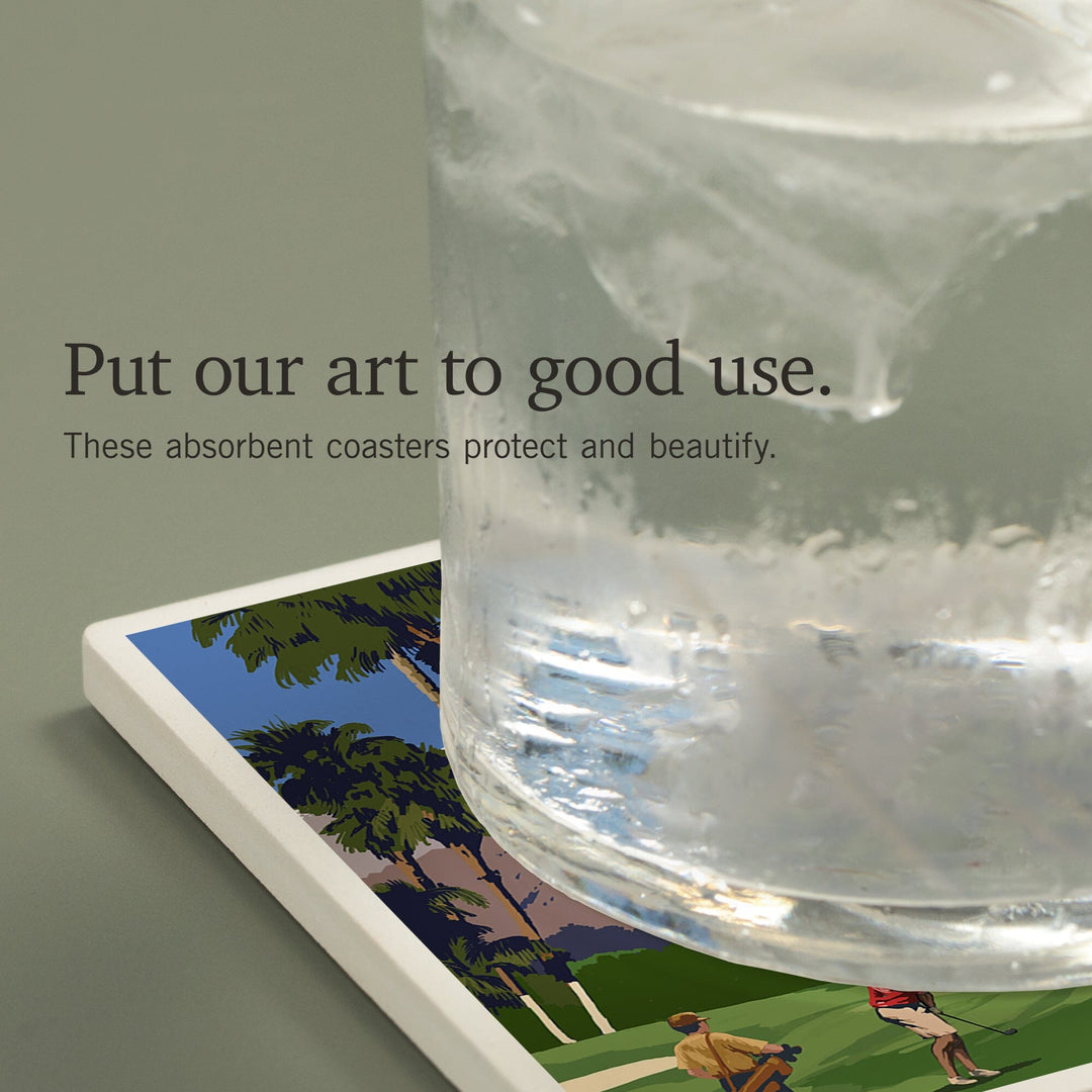 Palm Desert, California, Golfing Scene, Coasters Coasters Lantern Press