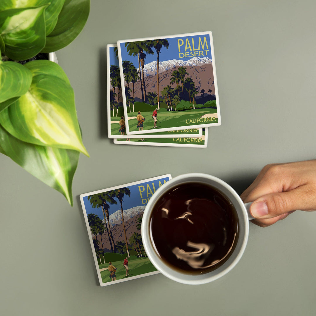 Palm Desert, California, Golfing Scene, Coasters Coasters Lantern Press