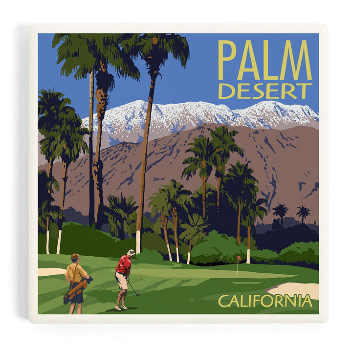 Palm Desert, California, Golfing Scene, Coasters Coasters Lantern Press