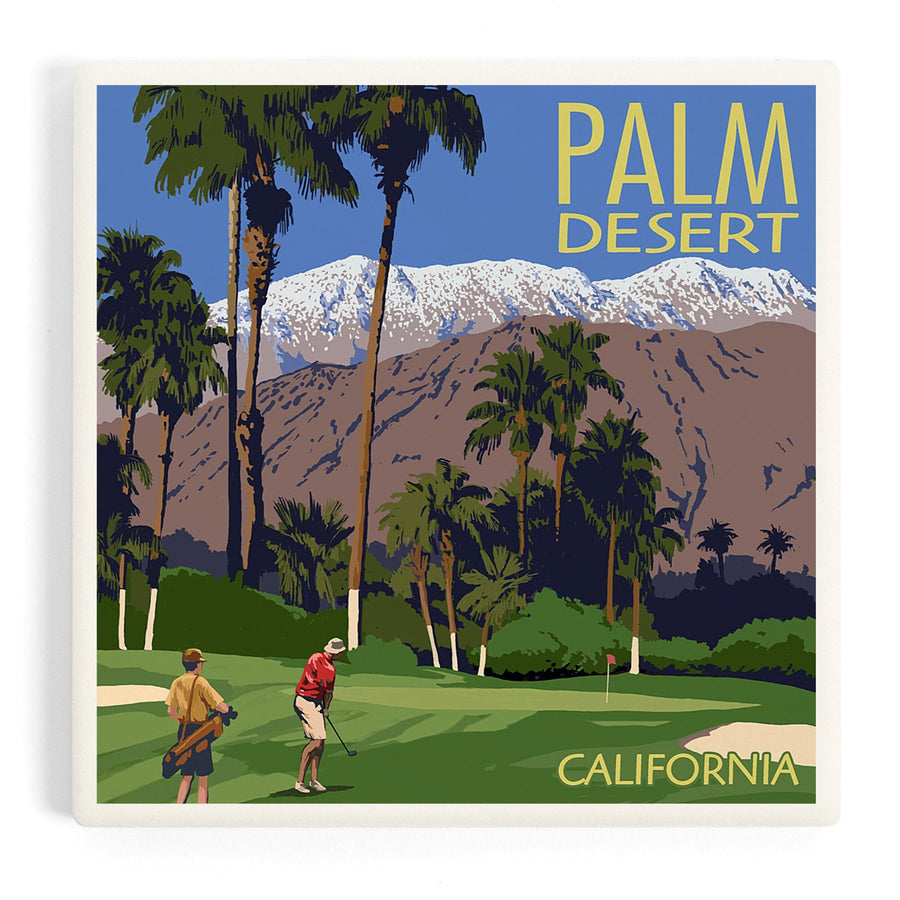 Palm Desert, California, Golfing Scene, Coasters Coasters Lantern Press
