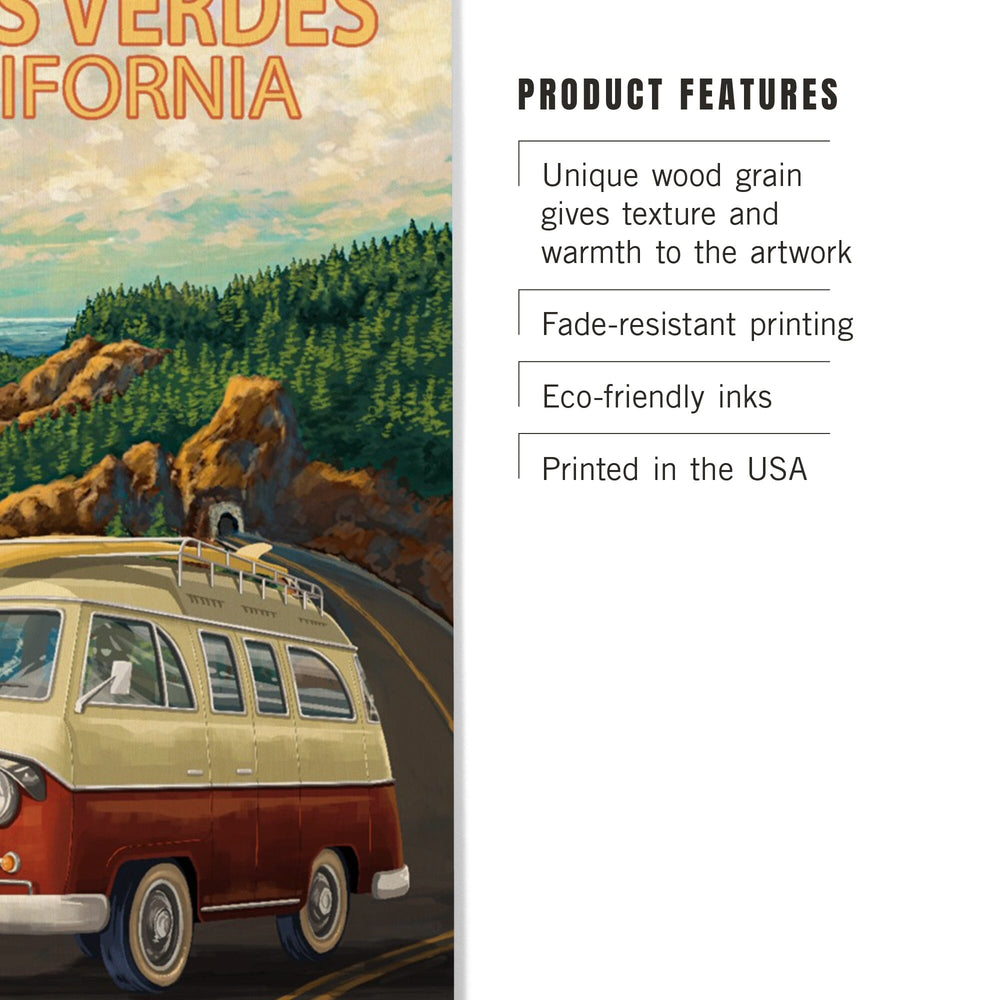 Palos Verdes, California, Camper Van, Lantern Press Artwork, Wood Signs and Postcards Wood Lantern Press