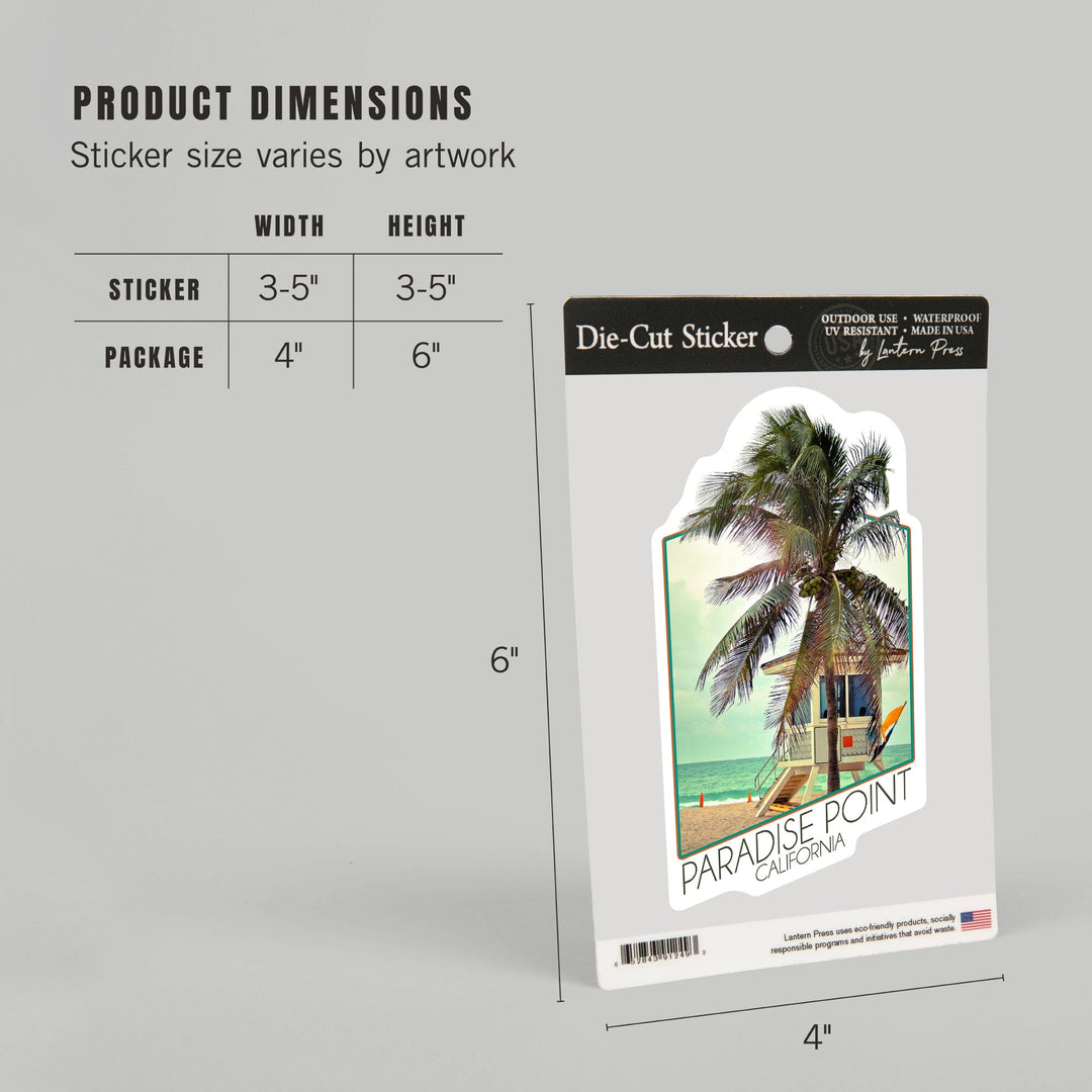 Paradise Point, California, Lifeguard Shack and Palm, Contour, Vinyl Sticker Sticker Lantern Press