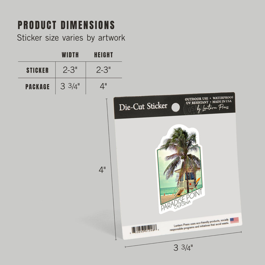 Paradise Point, California, Lifeguard Shack and Palm, Contour, Vinyl Sticker Sticker Lantern Press