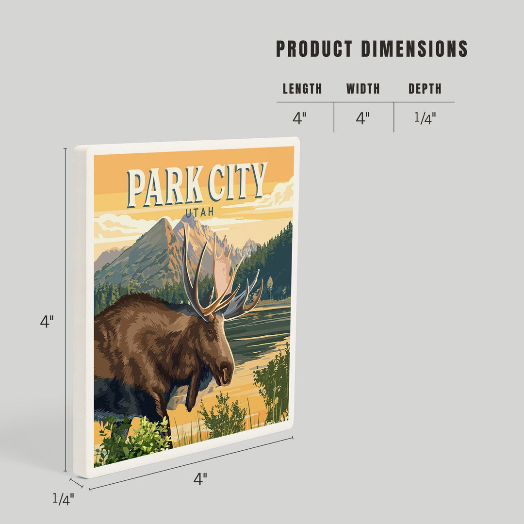 Park City, Utah, Painterly, Moose, Coasters Coasters Lantern Press