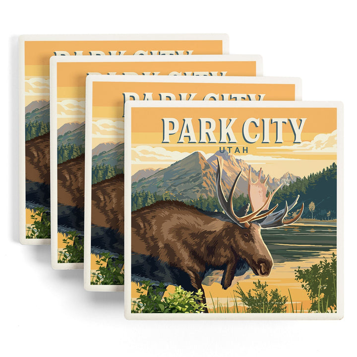 Park City, Utah, Painterly, Moose, Coasters Coasters Lantern Press