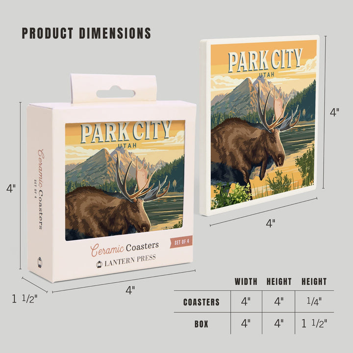 Park City, Utah, Painterly, Moose, Coasters Coasters Lantern Press