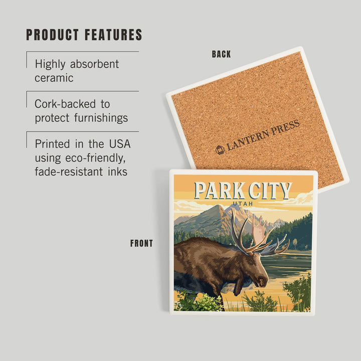 Park City, Utah, Painterly, Moose, Coasters Coasters Lantern Press