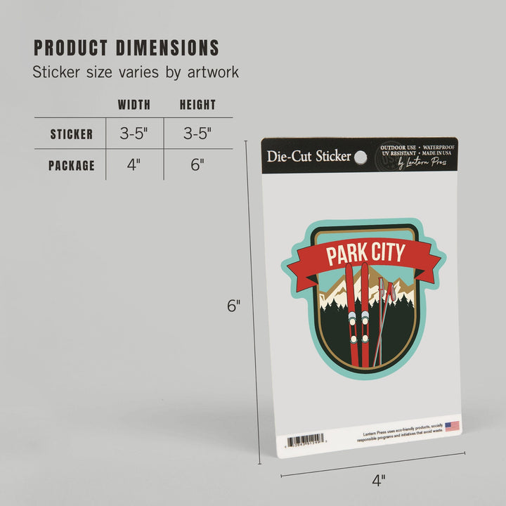 Park City, Utah, Skis & Mountains, Contour, Lantern Press Artwork, Vinyl Sticker Sticker Lantern Press
