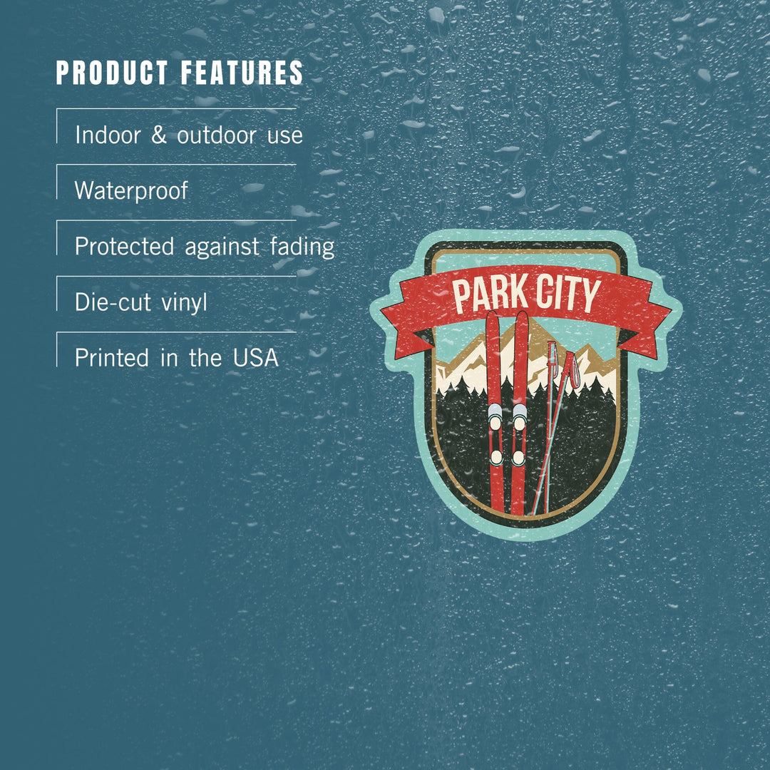 Park City, Utah, Skis & Mountains, Contour, Lantern Press Artwork, Vinyl Sticker Sticker Lantern Press