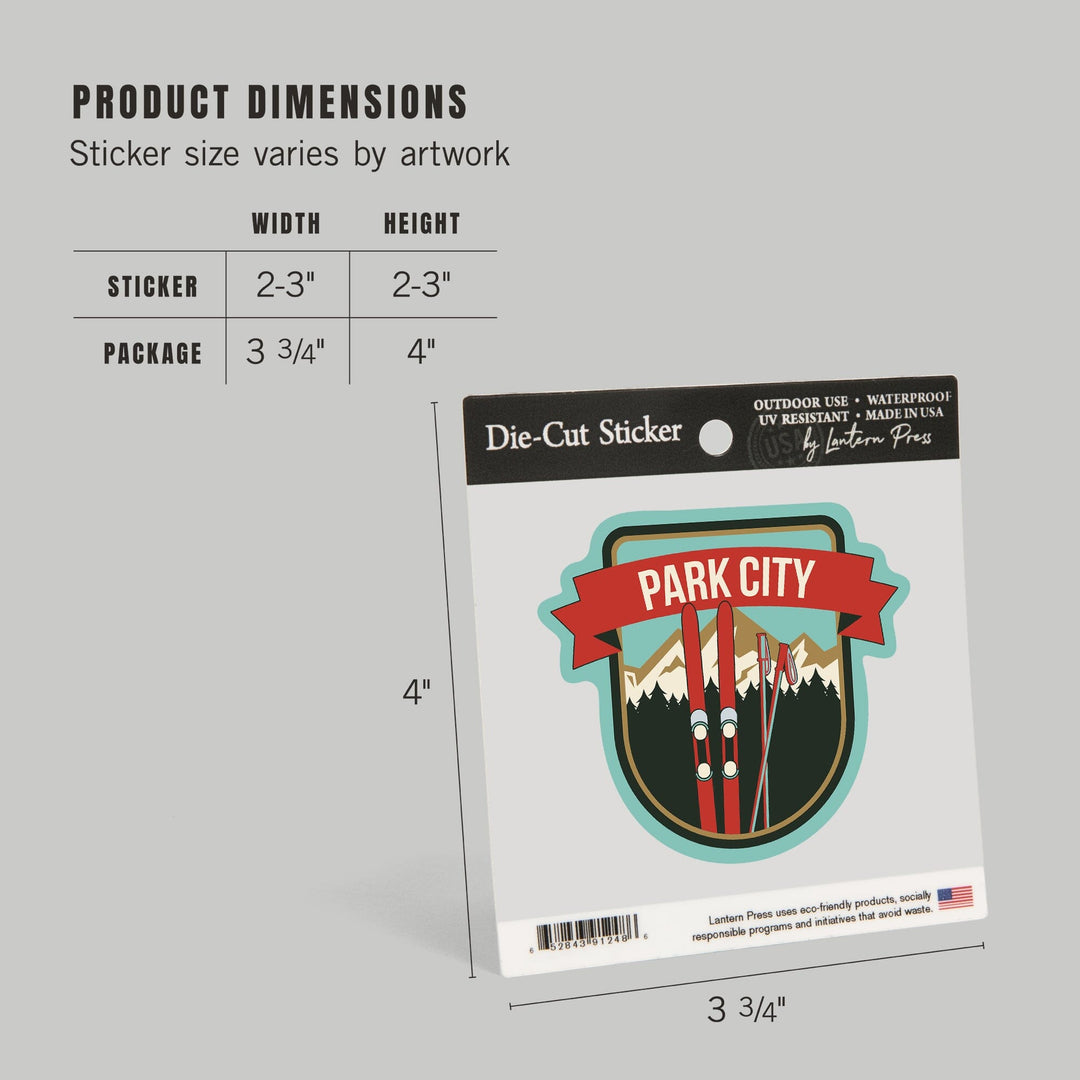 Park City, Utah, Skis & Mountains, Contour, Lantern Press Artwork, Vinyl Sticker Sticker Lantern Press