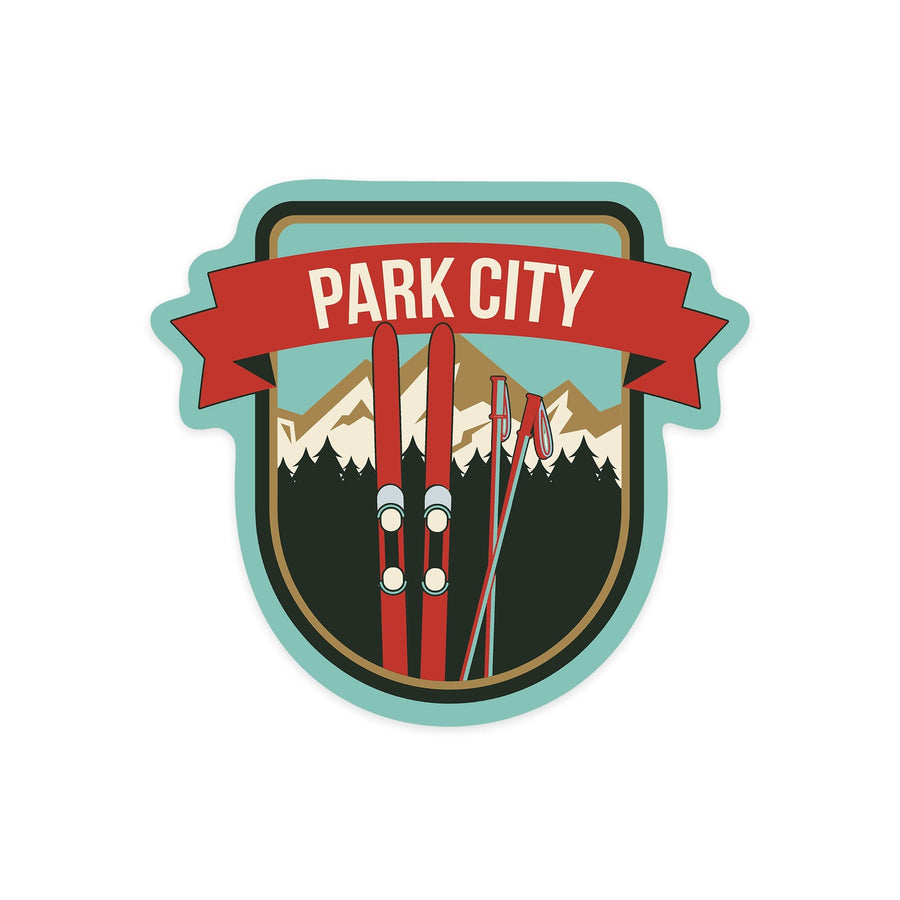 Park City, Utah, Skis & Mountains, Contour, Lantern Press Artwork, Vinyl Sticker Sticker Lantern Press