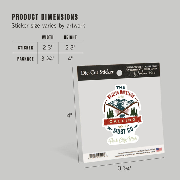 Park City, Utah, The Mountains are Calling, Bear & Mountain, Contour, Lantern Press Artwork, Vinyl Sticker Sticker Lantern Press
