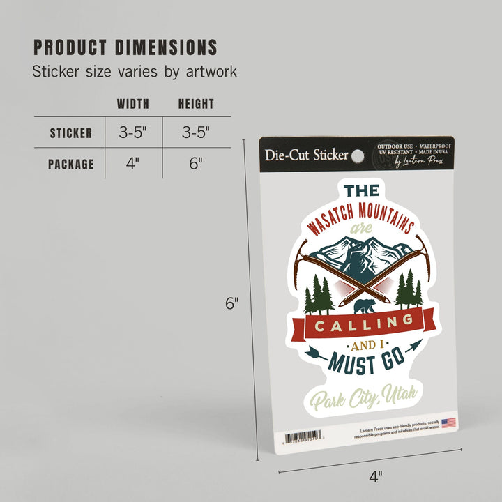 Park City, Utah, The Mountains are Calling, Bear & Mountain, Contour, Lantern Press Artwork, Vinyl Sticker Sticker Lantern Press
