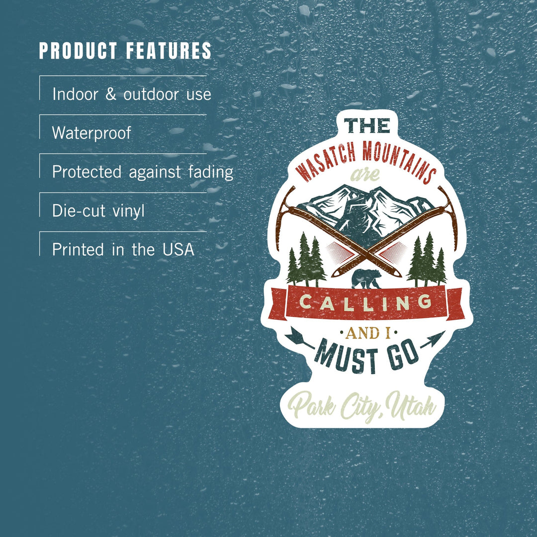 Park City, Utah, The Mountains are Calling, Bear & Mountain, Contour, Lantern Press Artwork, Vinyl Sticker Sticker Lantern Press