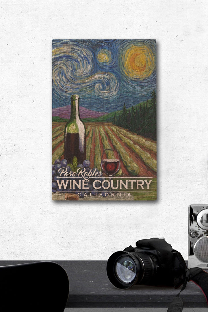 Paso Robles Wine Country, California, Vineyard, Starry Night, Lantern Press Artwork, Wood Signs and Postcards Wood Lantern Press 12 x 18 Wood Gallery Print