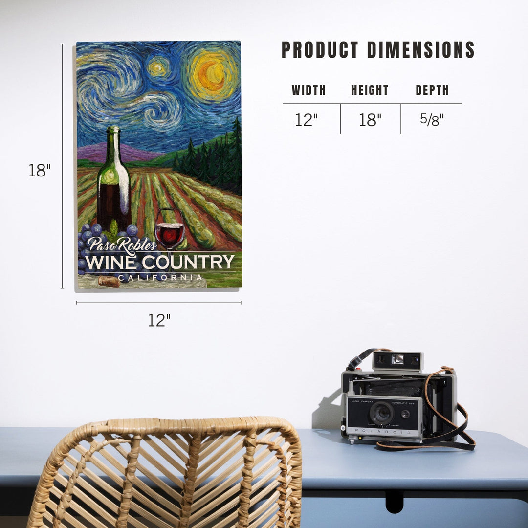 Paso Robles Wine Country, California, Vineyard, Starry Night, Lantern Press Artwork, Wood Signs and Postcards Wood Lantern Press