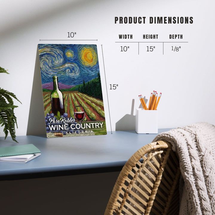 Paso Robles Wine Country, California, Vineyard, Starry Night, Lantern Press Artwork, Wood Signs and Postcards Wood Lantern Press