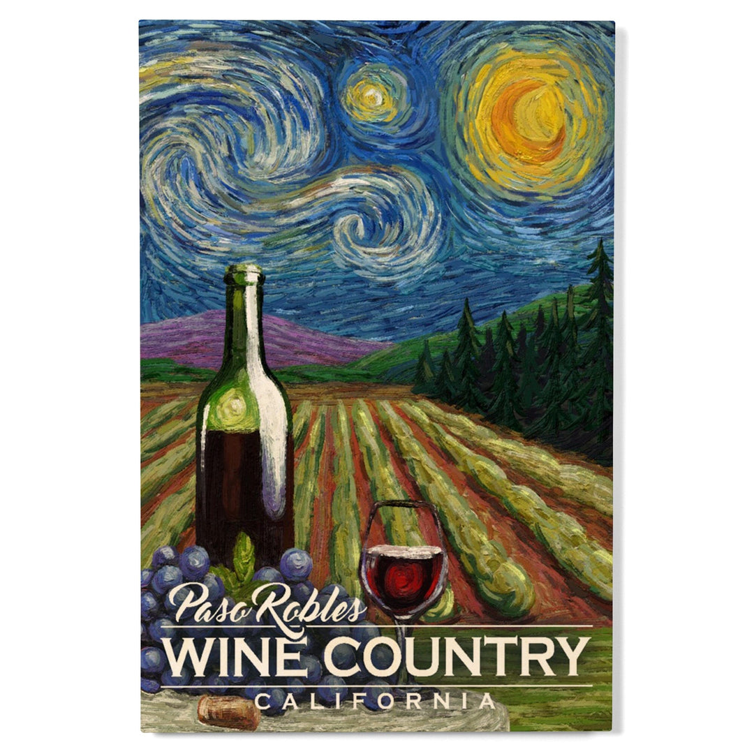 Paso Robles Wine Country, California, Vineyard, Starry Night, Lantern Press Artwork, Wood Signs and Postcards Wood Lantern Press