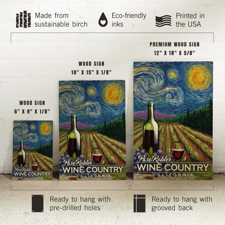 Paso Robles Wine Country, California, Vineyard, Starry Night, Lantern Press Artwork, Wood Signs and Postcards Wood Lantern Press