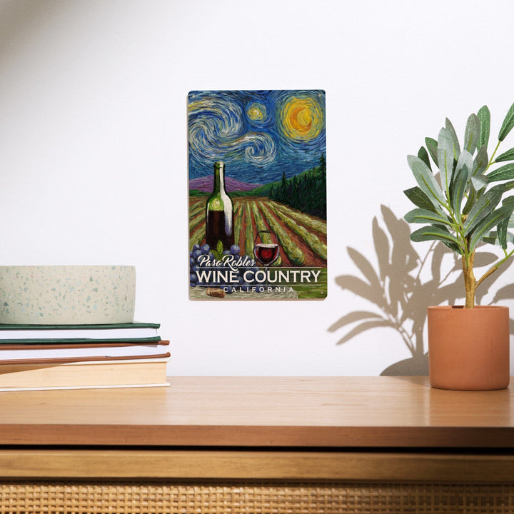 Paso Robles Wine Country, California, Vineyard, Starry Night, Lantern Press Artwork, Wood Signs and Postcards Wood Lantern Press