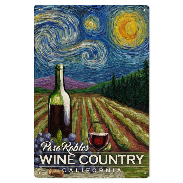 Paso Robles Wine Country, California, Vineyard, Starry Night, Lantern Press Artwork, Wood Signs and Postcards Wood Lantern Press