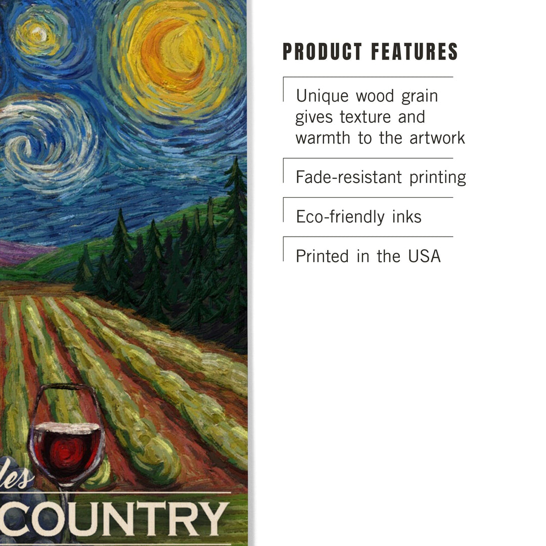 Paso Robles Wine Country, California, Vineyard, Starry Night, Lantern Press Artwork, Wood Signs and Postcards Wood Lantern Press