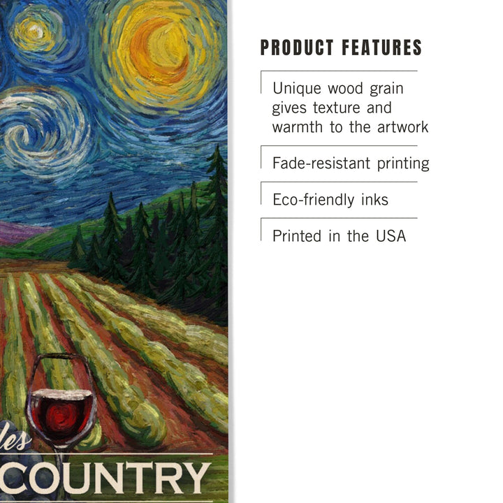 Paso Robles Wine Country, California, Vineyard, Starry Night, Lantern Press Artwork, Wood Signs and Postcards Wood Lantern Press