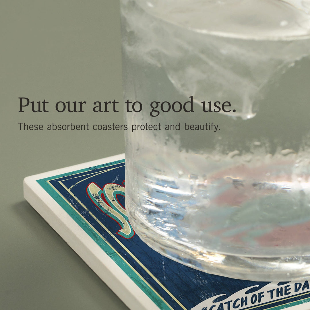 Pawleys Island, South Carolina, Blue Crabs Vintage Sign, Coasters Coasters Lantern Press