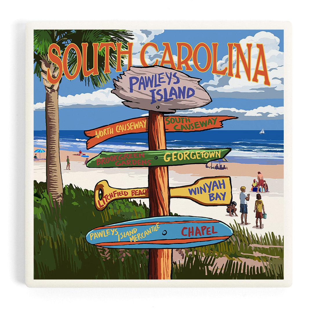 Pawleys Island, South Carolina, Destinations Sign, Coasters Coasters Lantern Press Coaster