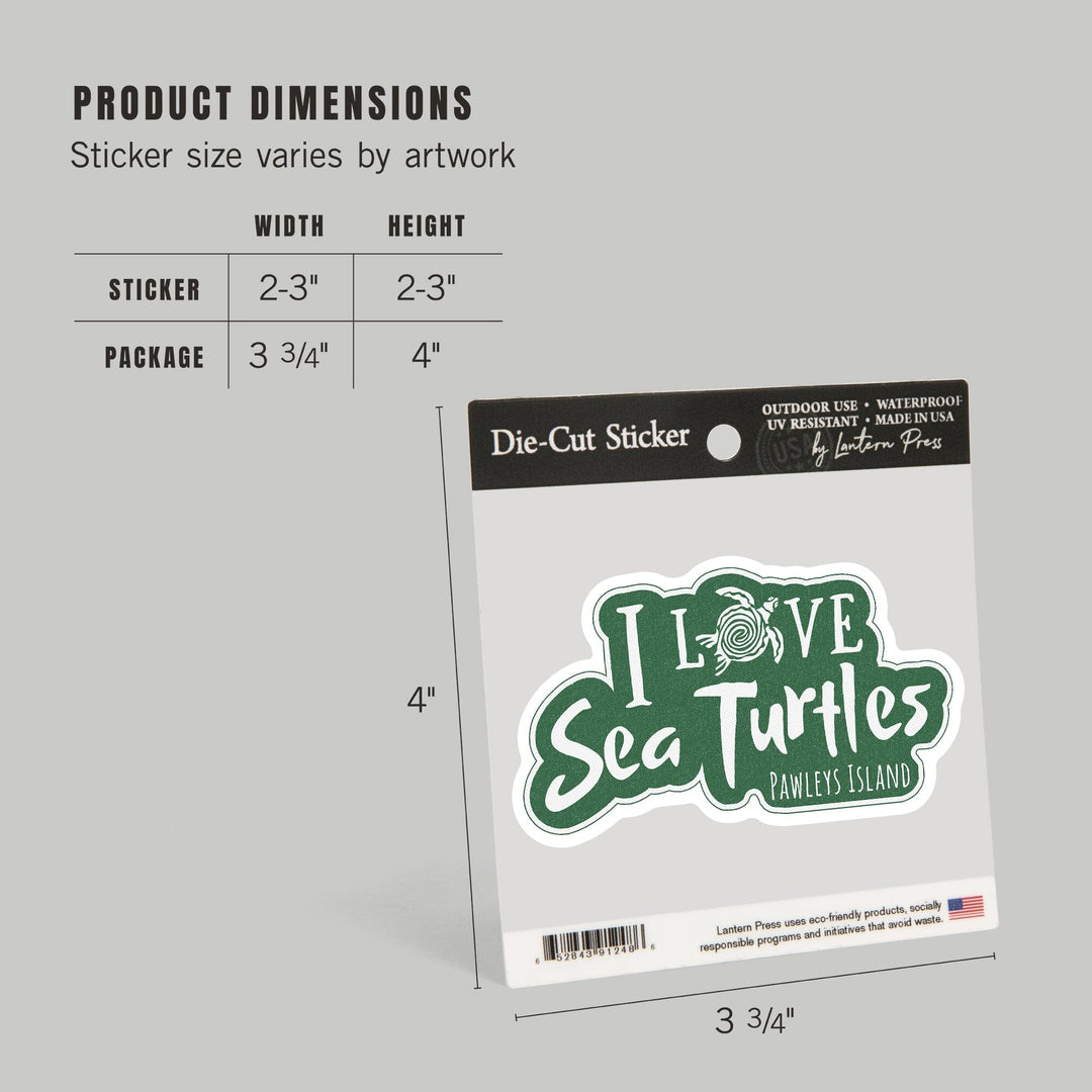 Pawleys Island, South Carolina, I Love Sea Turtles, Contour, Vinyl Sticker Sticker Lantern Press